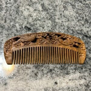 Green Sandalwood Double-Sided Carved Comb Handle Piece Classical Sandalwood Comb